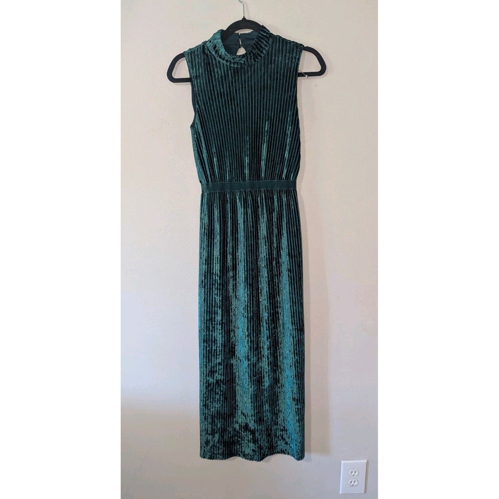 XS BCBGMaxAzria Green Velvet Mock Neck Maxi Dress